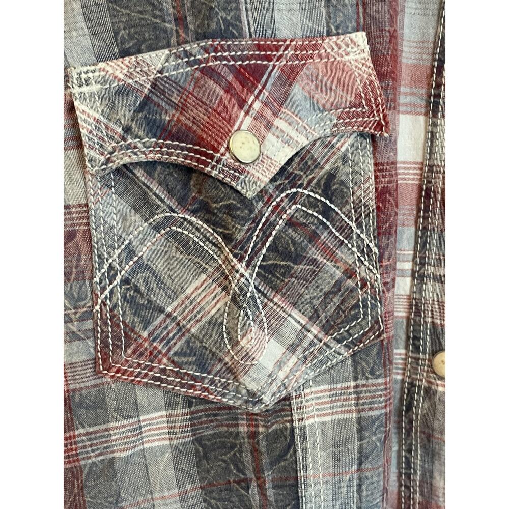 VTG.‎ Panhandle Slim Western Plaid Snap Shirt Womens L Red Blue Country Cowgirl - Picture 5 of 9
